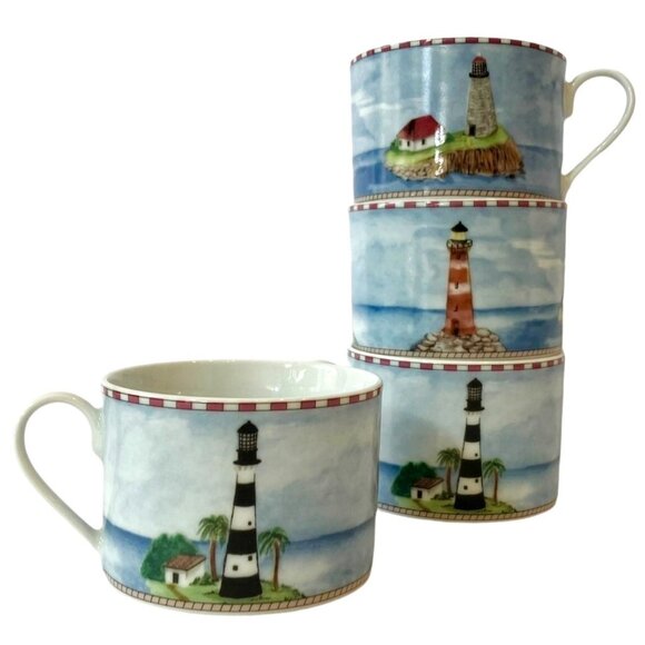 SET 4) VTG Lighthouse Ocean Nautical Mugs/ Cups -American Atelier Signals 5100 - Picture 8 of 15